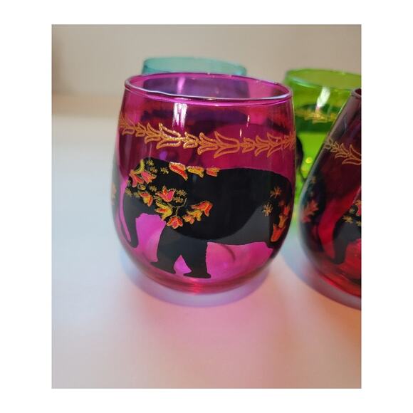 Boho Elephant Stemless Wine Glasses - Tropical Colors - Set of 4 - Picture 8 of 12